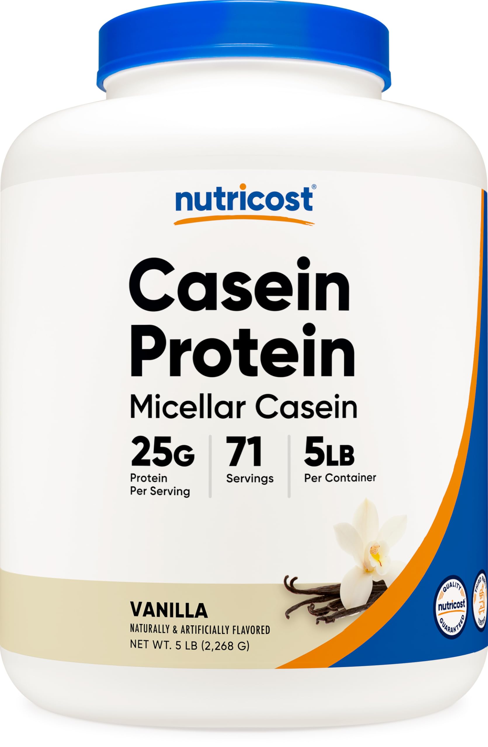 Nutricost Casein Vanilla en lata, ideal para ingesta proteica sostenida.
