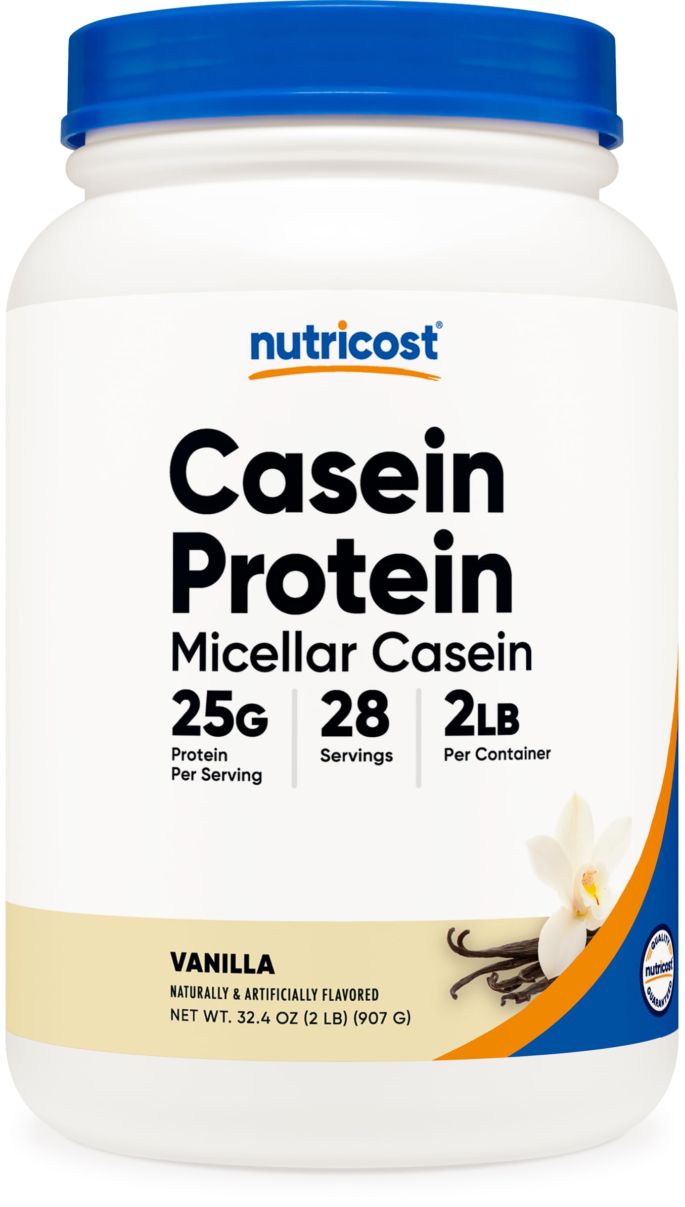 Nutricost Caseína vainilla en envase: textura suave para batidos diarios.