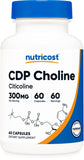 Nutricost CDP Choline frasco: cápsulas vegetarianas, posible apoyo a la función cognitiva.