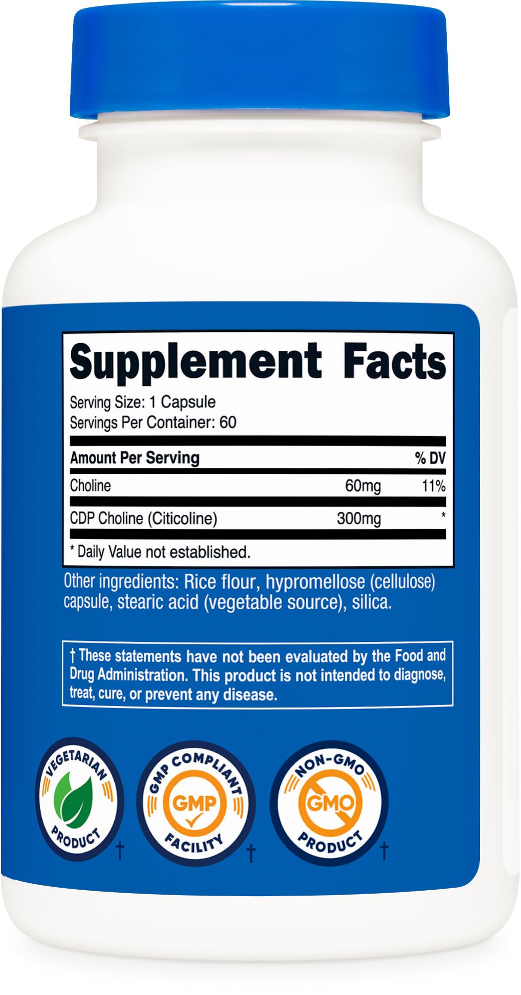 Nutricost CDP Choline uso diario: cápsulas para ingesta conveniente.