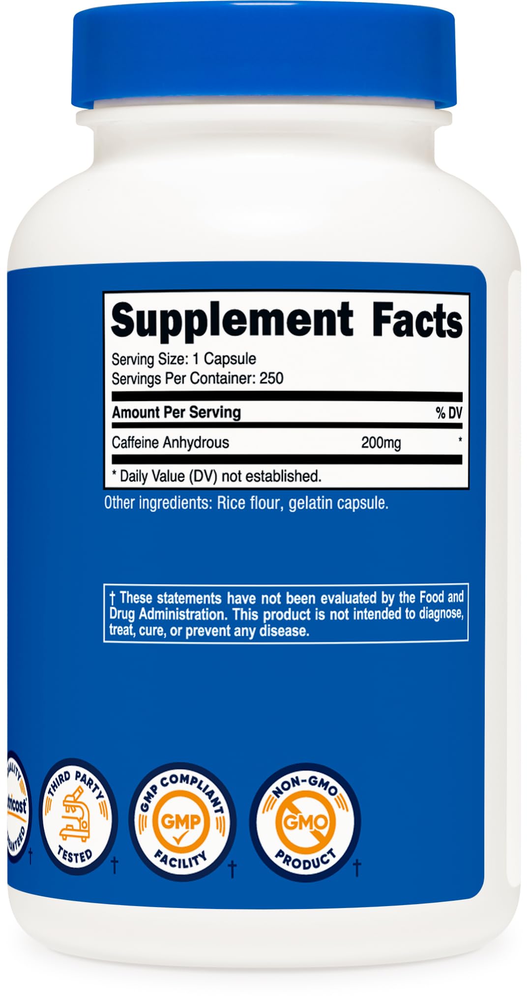 Nutricost cafeína certificado GMP y FDA, confianza en cada cápsula