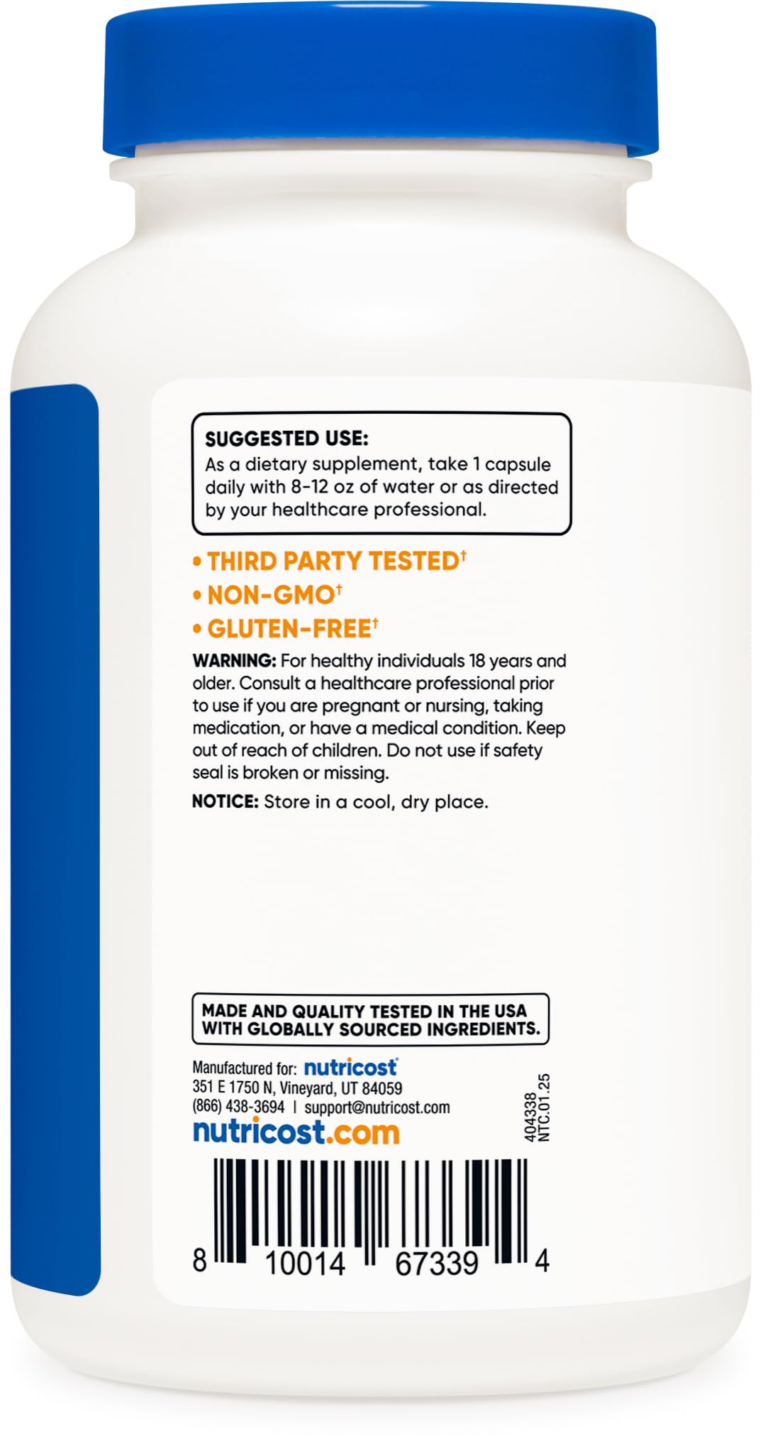 Certificado de control de calidad de Nutricost, laboratorio ISO