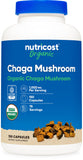 Nutricost Chaga orgánico, botella frontal, apoyo diario de bienestar.