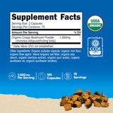 Nutricost Chaga orgánico, primer plano de cápsulas, fácil de incorporar.