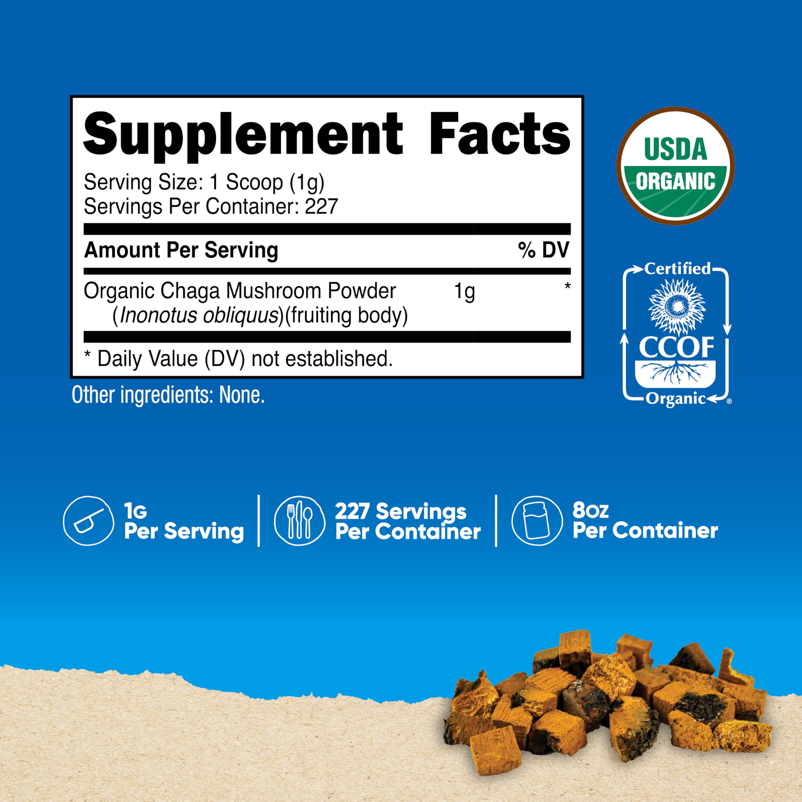 Nutricost Chaga Organico cuchara 1g: medición precisa para porciones.