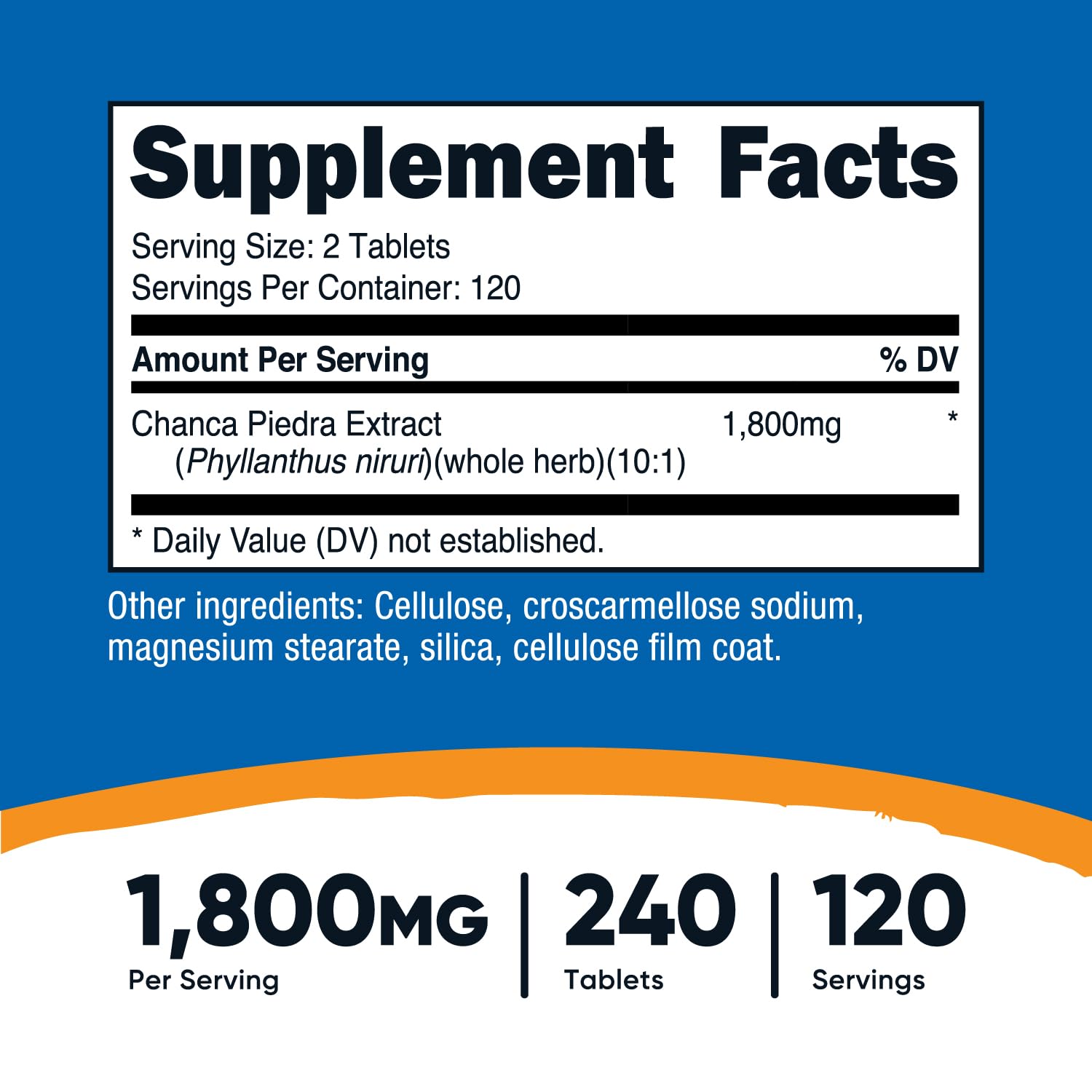 Nutricost Chanca Piedra Extract, porción de 1800 mg, para bienestar diario.
