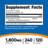 Nutricost Chanca Piedra Extract, porción de 1800 mg, para bienestar diario.