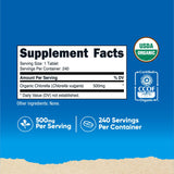Etiqueta de Nutricost Chlorella Orgánica destacando certificación USDA y sin OGM.