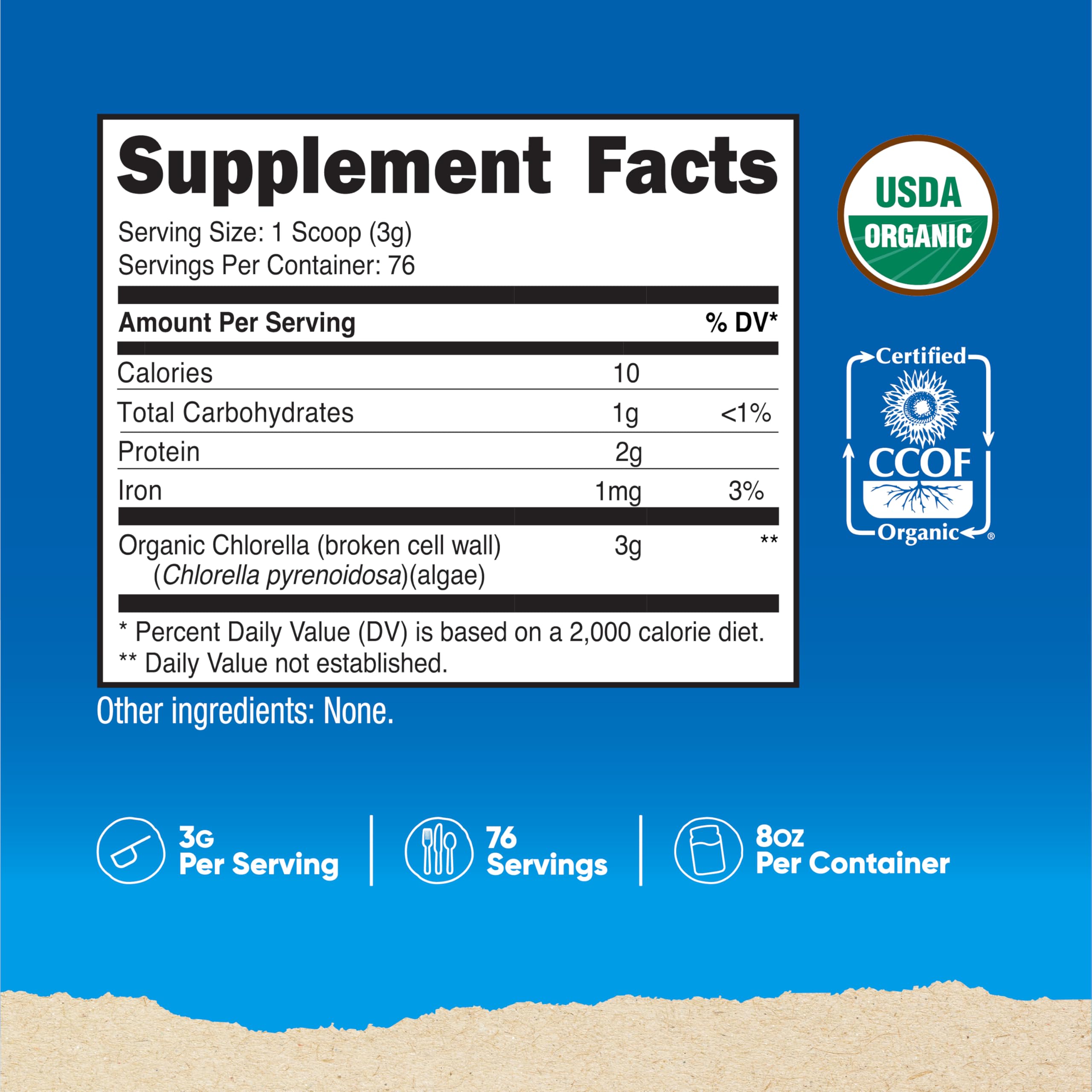 Chlorella orgánica de Nutricost, color verde intenso en polvo para batidos.