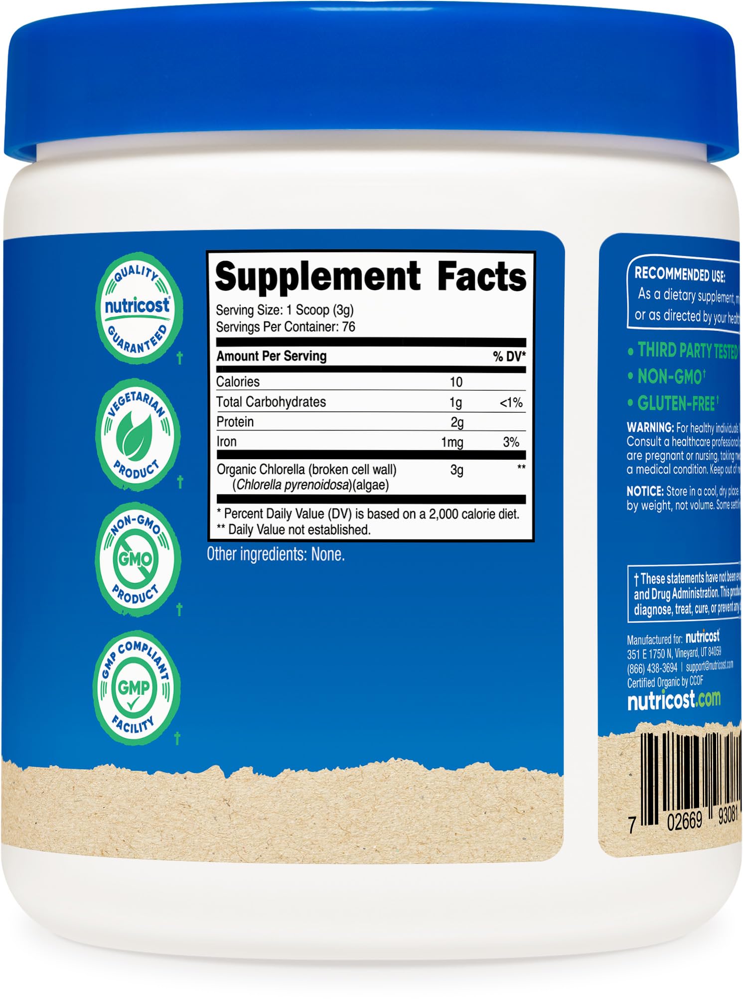 Uso diario: chlorella orgánica de Nutricost en batidos o agua.