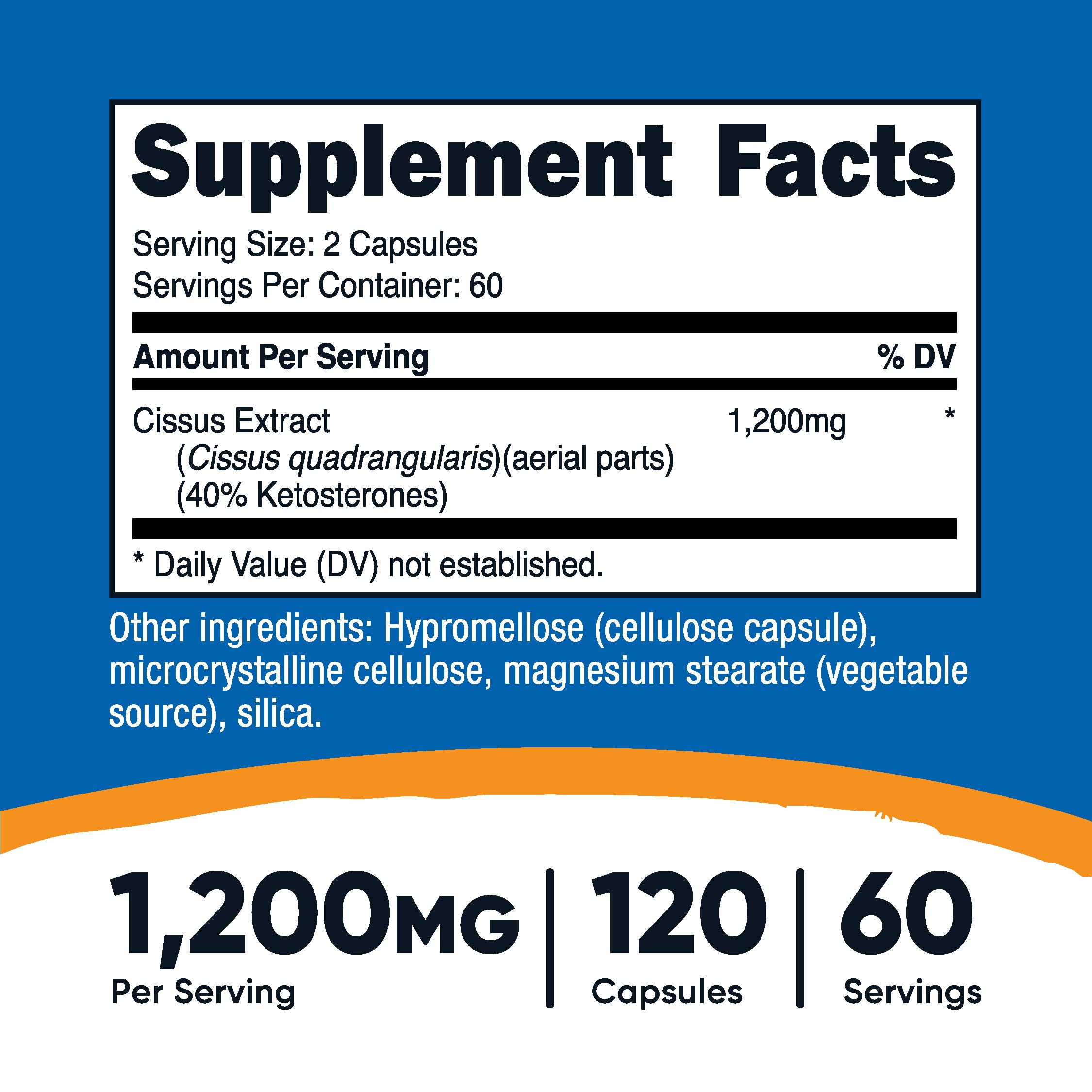 Nutricost Cissus Quadrangularis, etiqueta del producto con claridad y calidad.