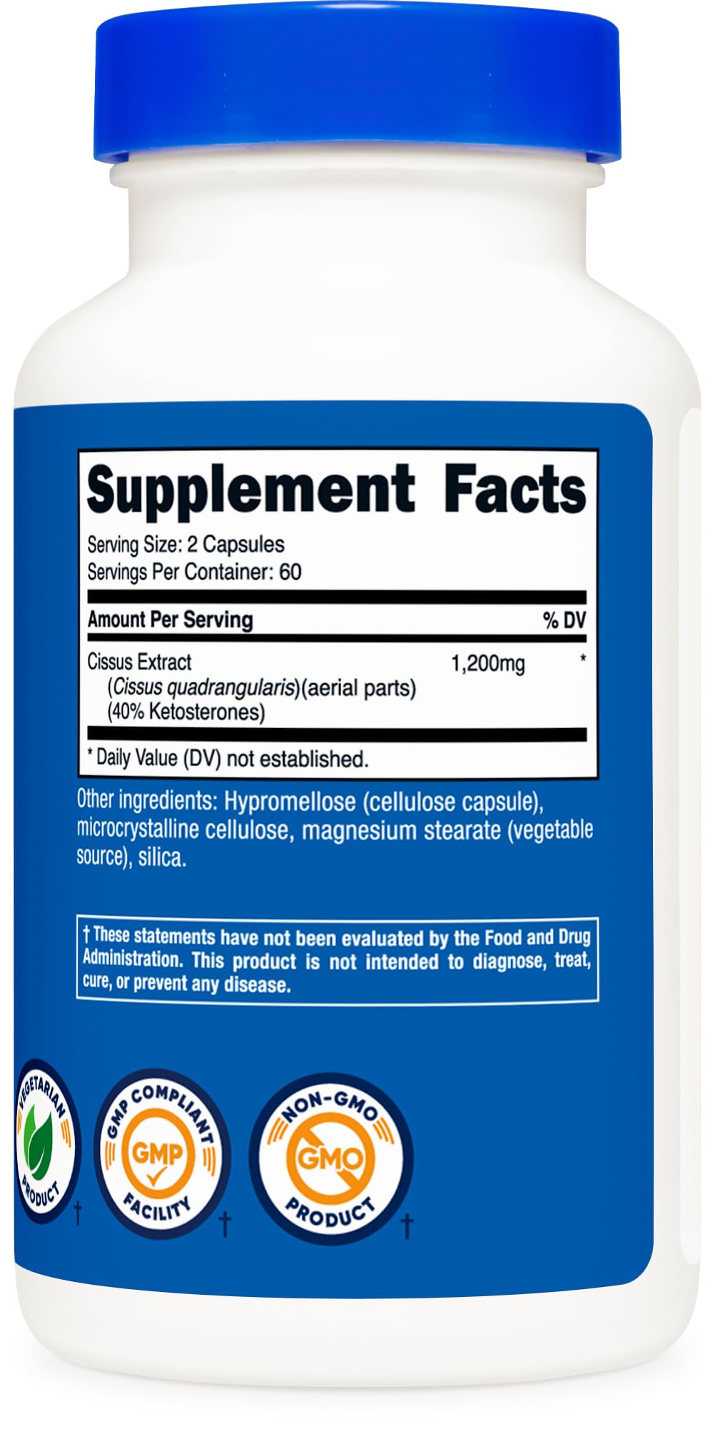 Nutricost Cissus Quadrangularis, sello de calidad ISO-GMP, fabricación certificada.