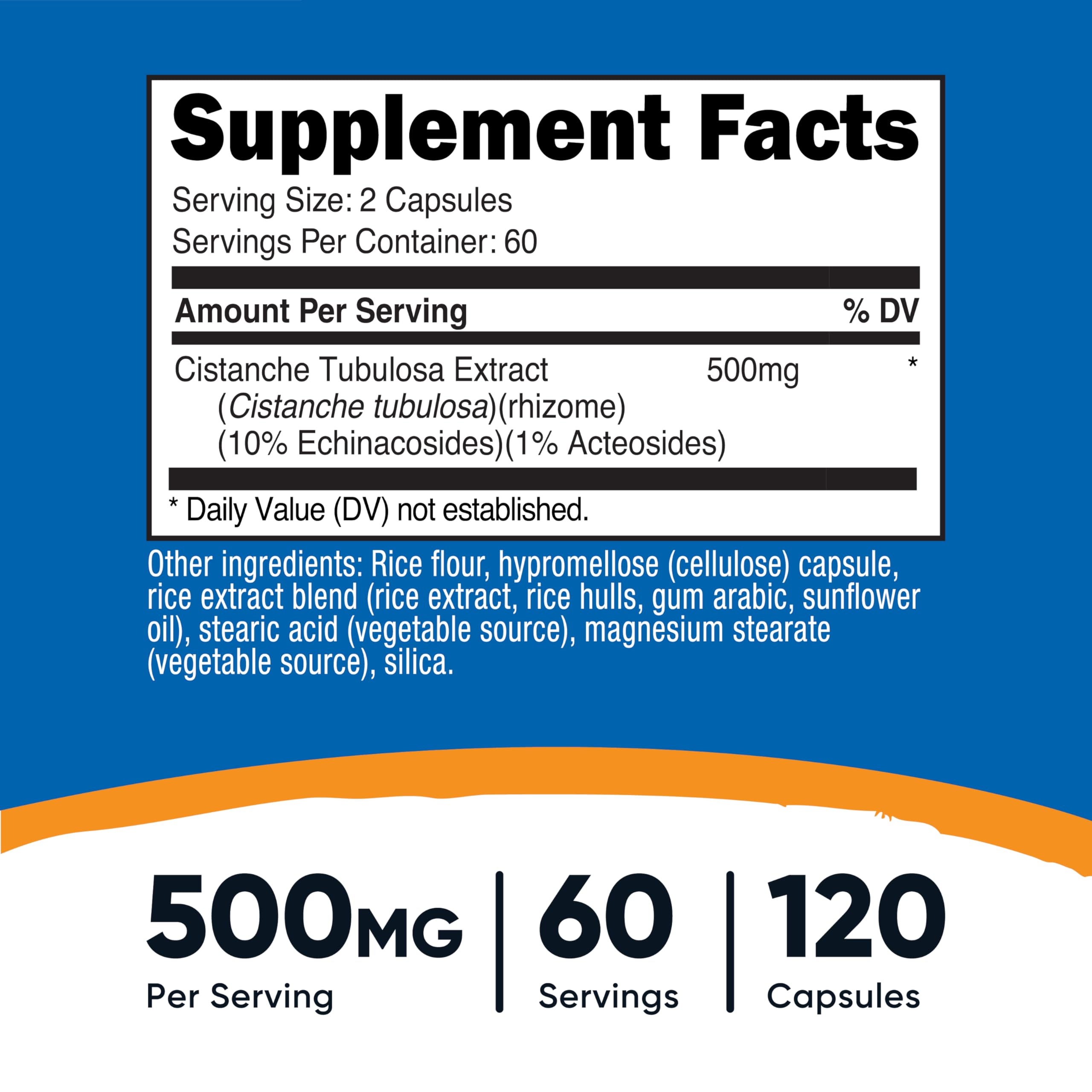 Nutricost Cistanche Tubulosa etiqueta con sello NSF y BPM para calidad confiable