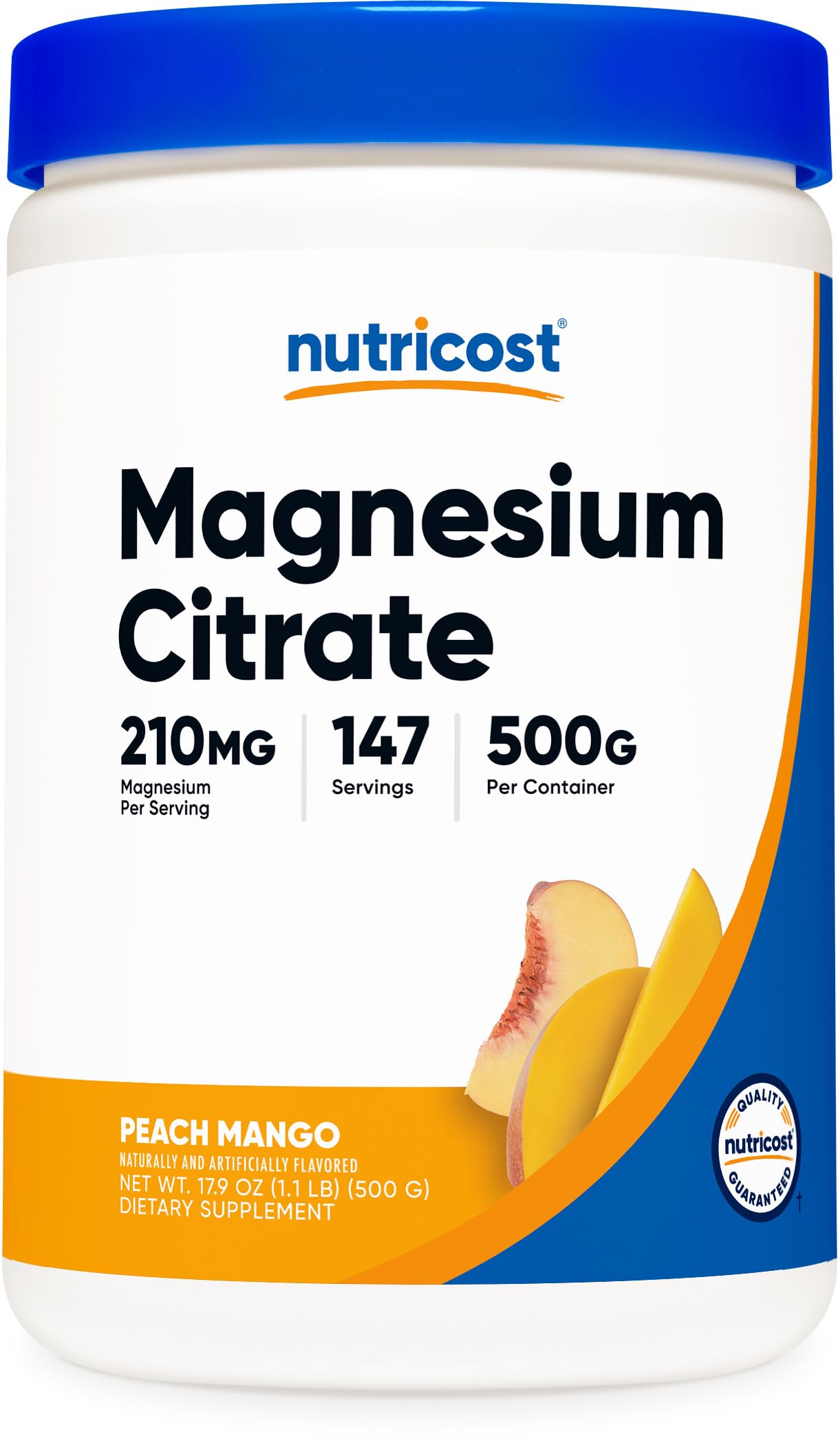 Nutricost Citrato de Magnesio, bote, sabor durazno mango, uso diario