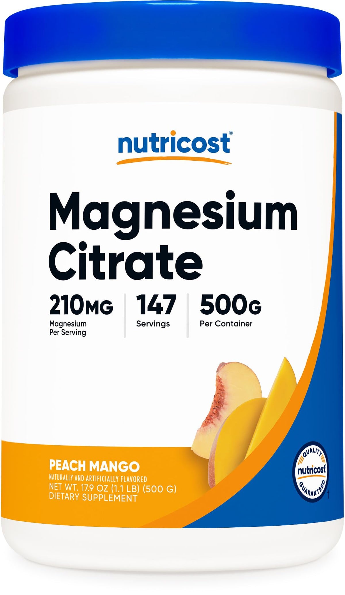 Nutricost Citrato de Magnesio, bote, sabor durazno mango, uso diario
