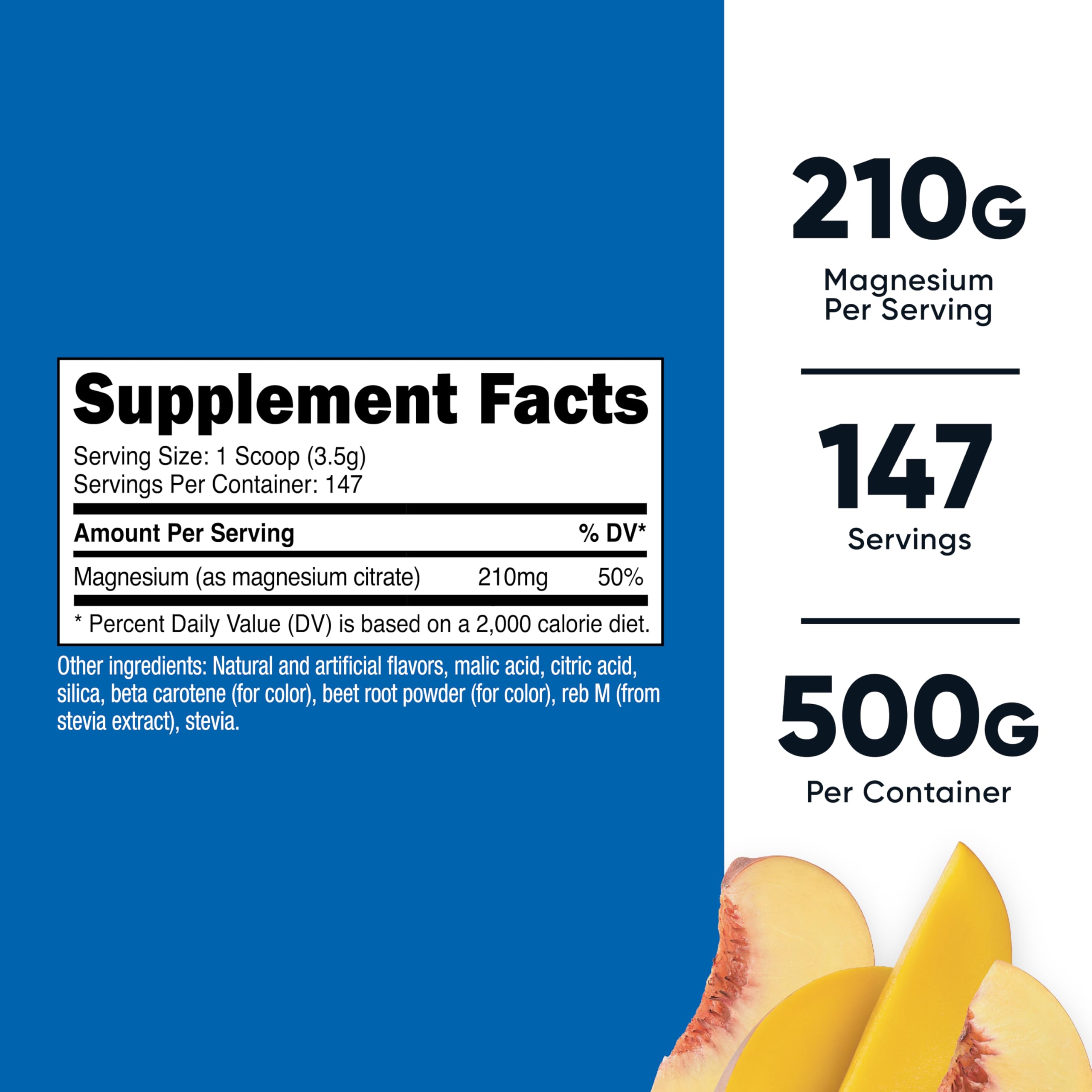 Nutricost Citrato de Magnesio, cucharada, durazno mango, fácil dosificación
