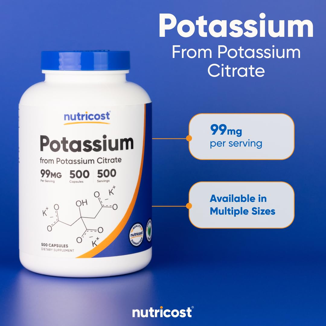 Nutricost Citrato de Potasio 99 mg, frasco de 500 cápsulas