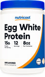 Nutricost clara de huevo en polvo 8oz, fuente de proteína para entrenos diarios.