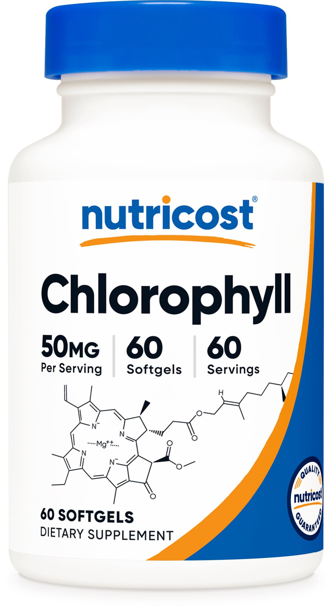 Nutricost Clorofila 50 mg cápsulas blandas en bote para bienestar diario