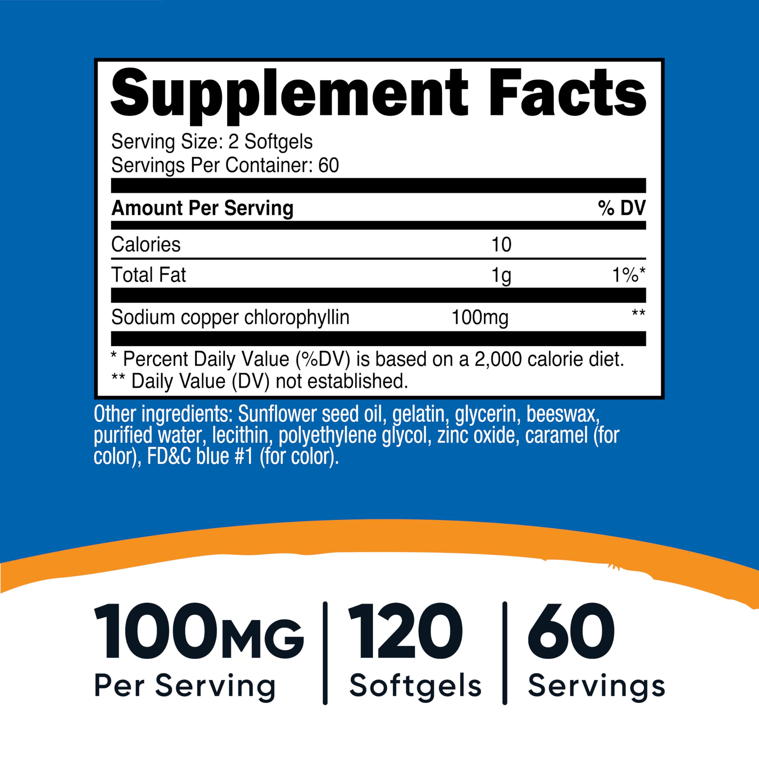 Nutricost Clorofila cápsulas blandas en frasco, dosis diaria de 100 mg