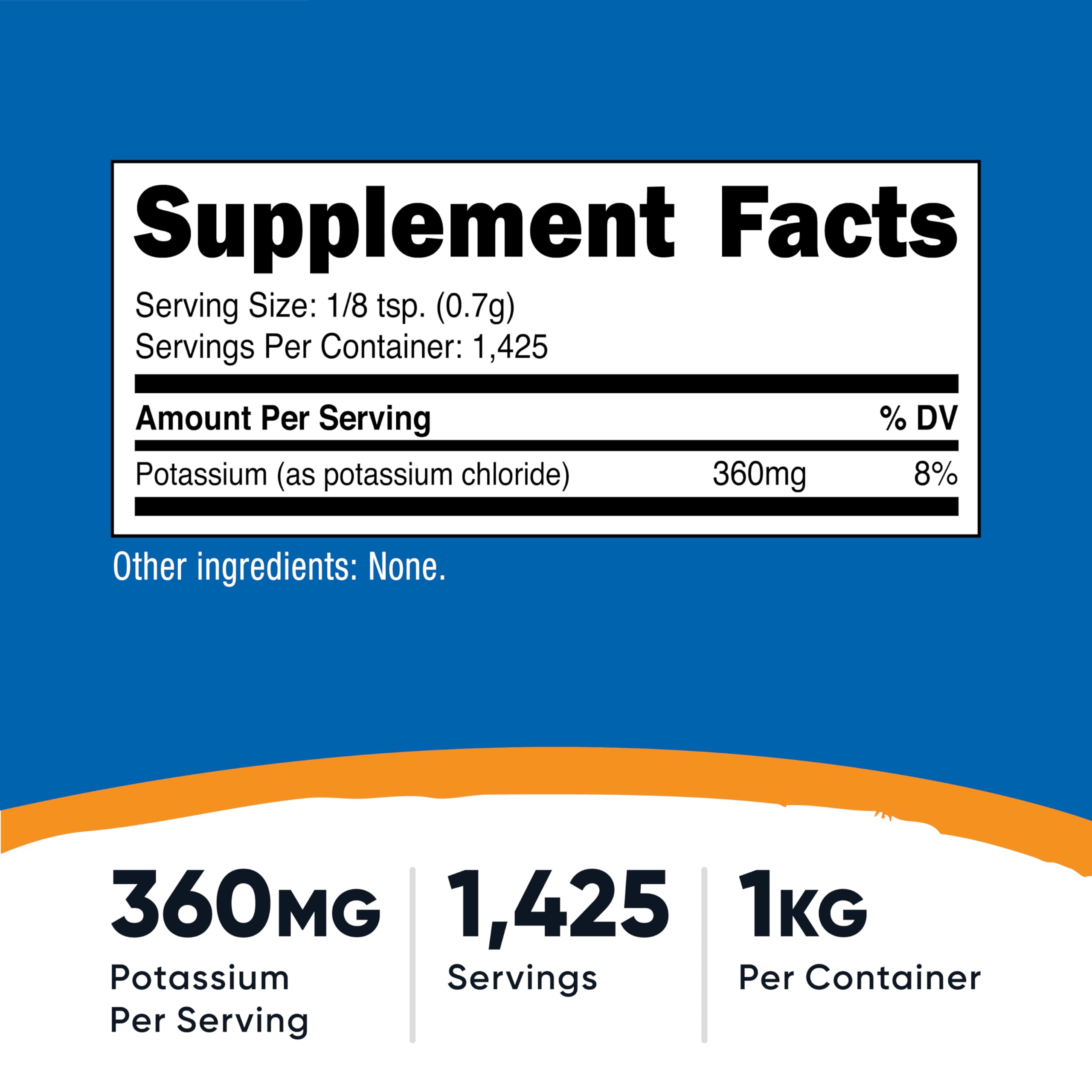 Nutricost cloruro de potasio porcion 0,7 g para medir facilmente