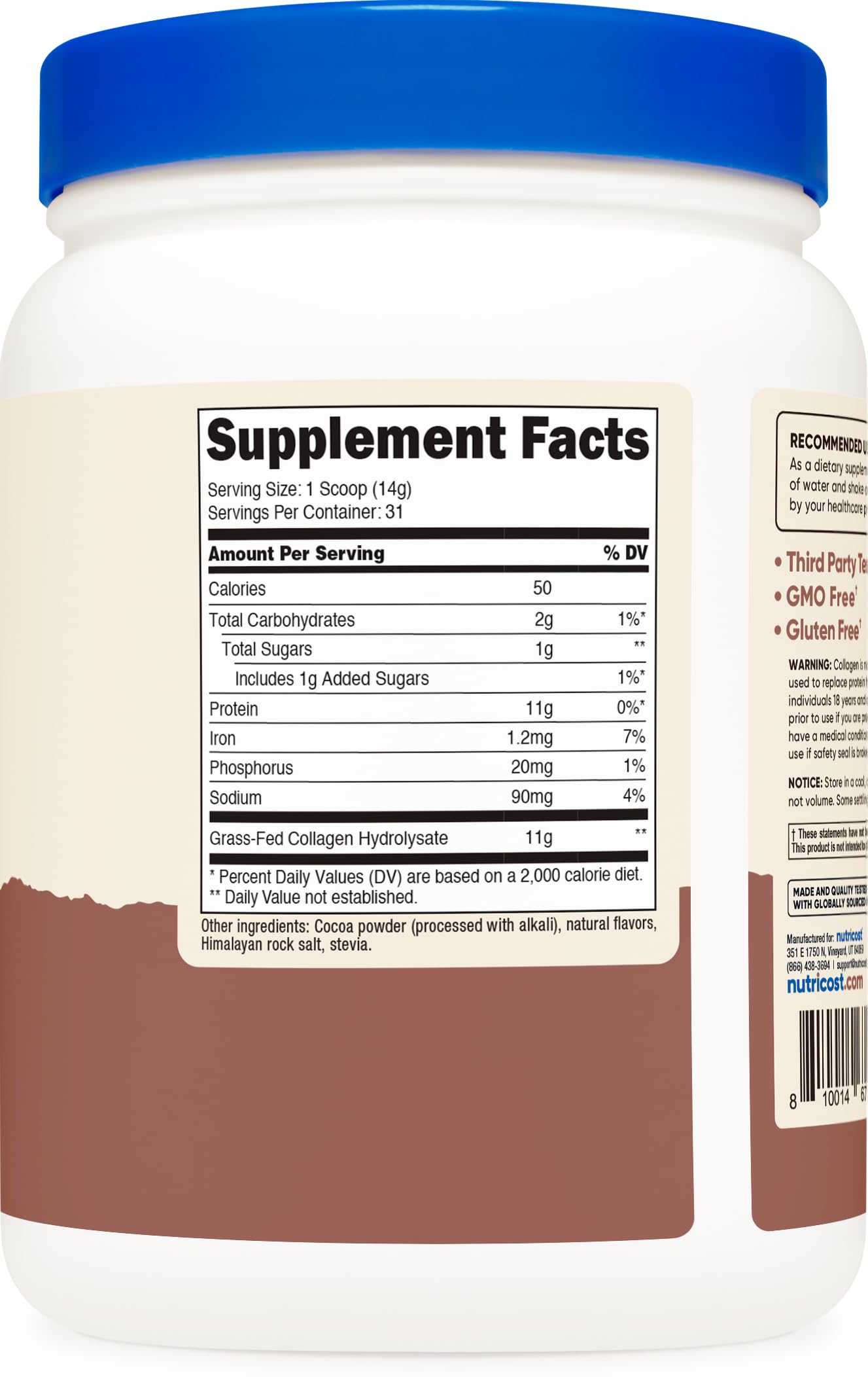 Nutricost Colágeno con certificaciones de calidad y seguridad.