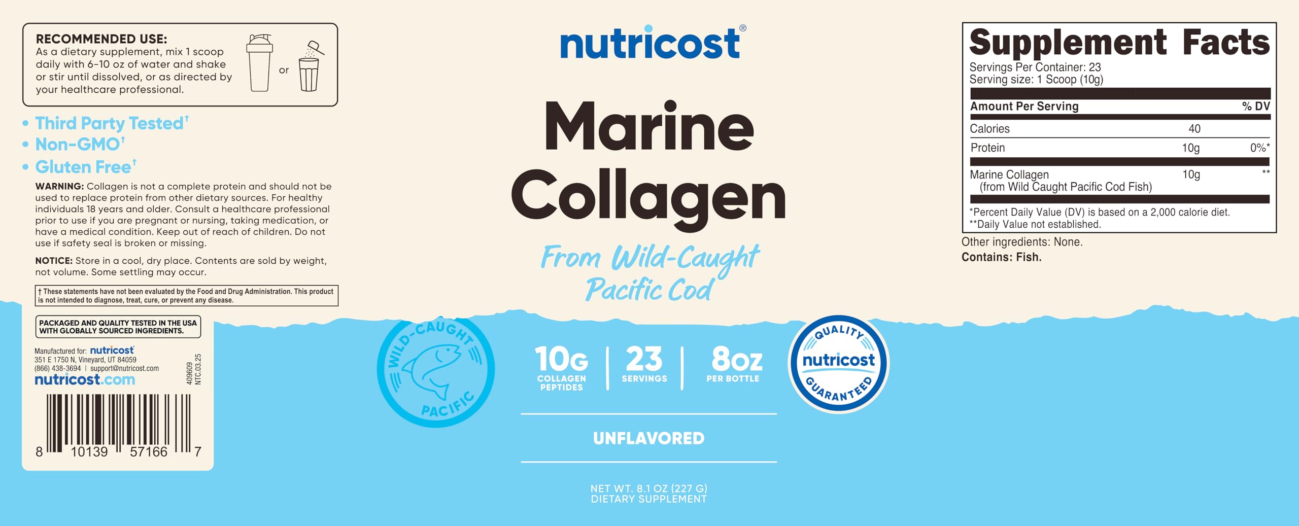 Nutricost Colágeno Marino bajo control de calidad NSF para mayor confianza.