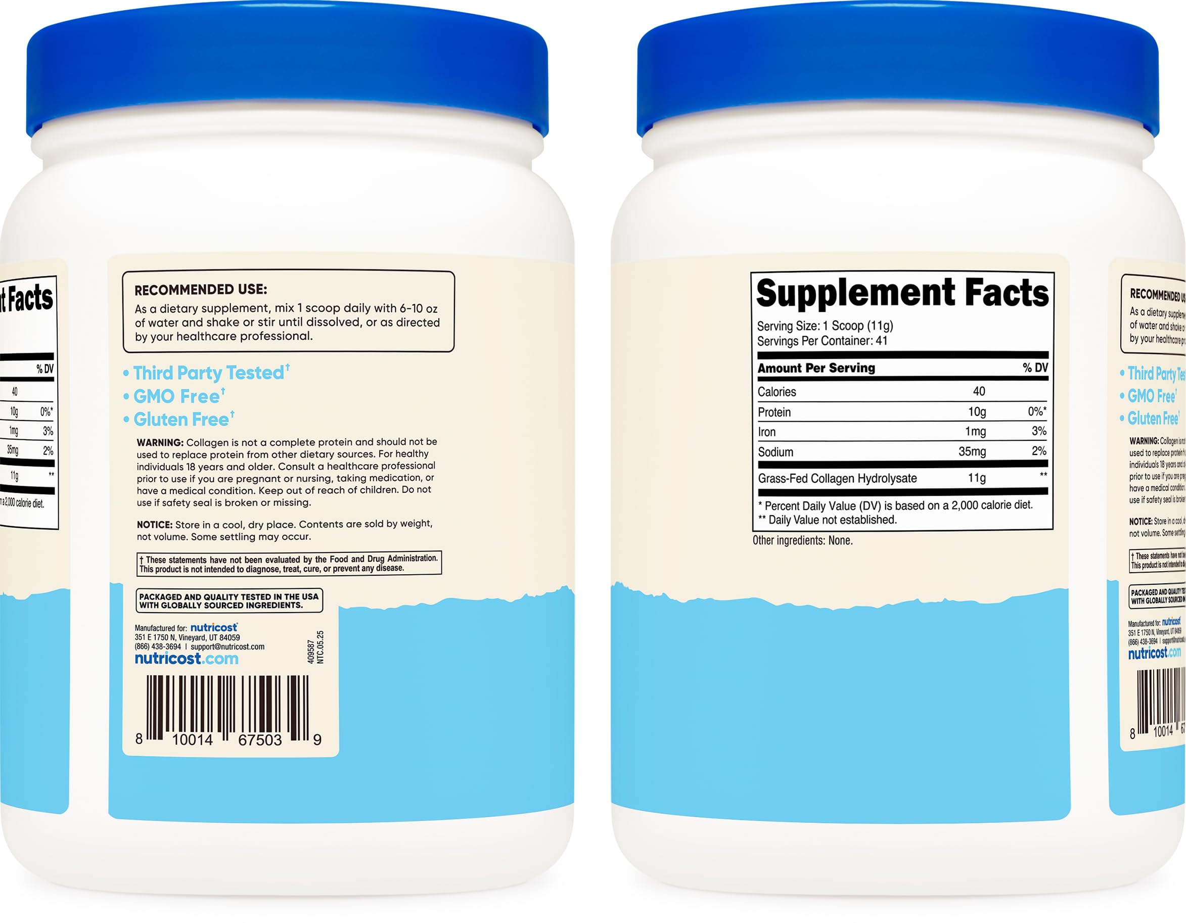 Nutricost Colágeno Peptidos, disolución rápida en agua fría