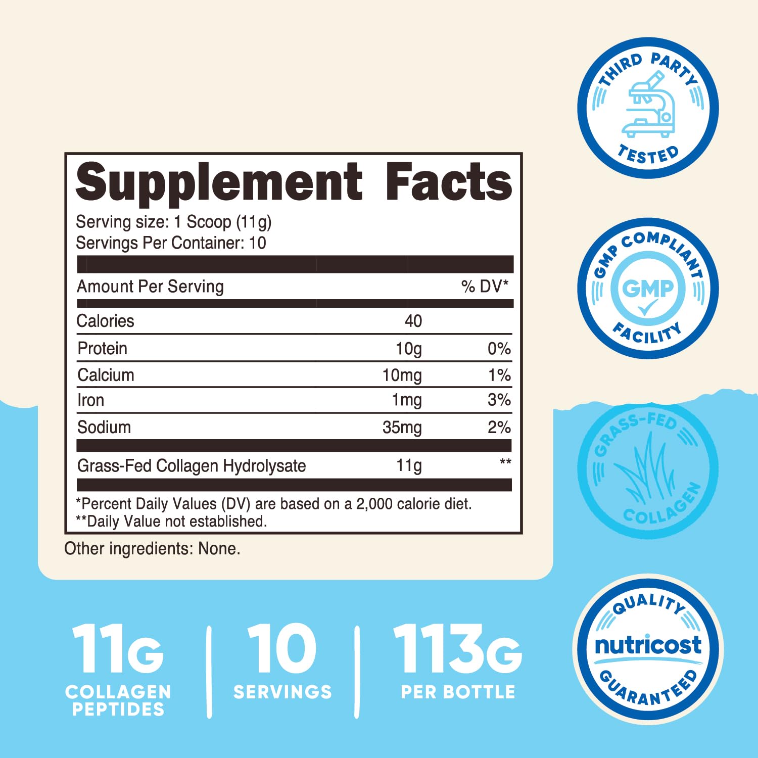 Nutricost Colágeno en polvo al verter en agua, mezcla rápida.