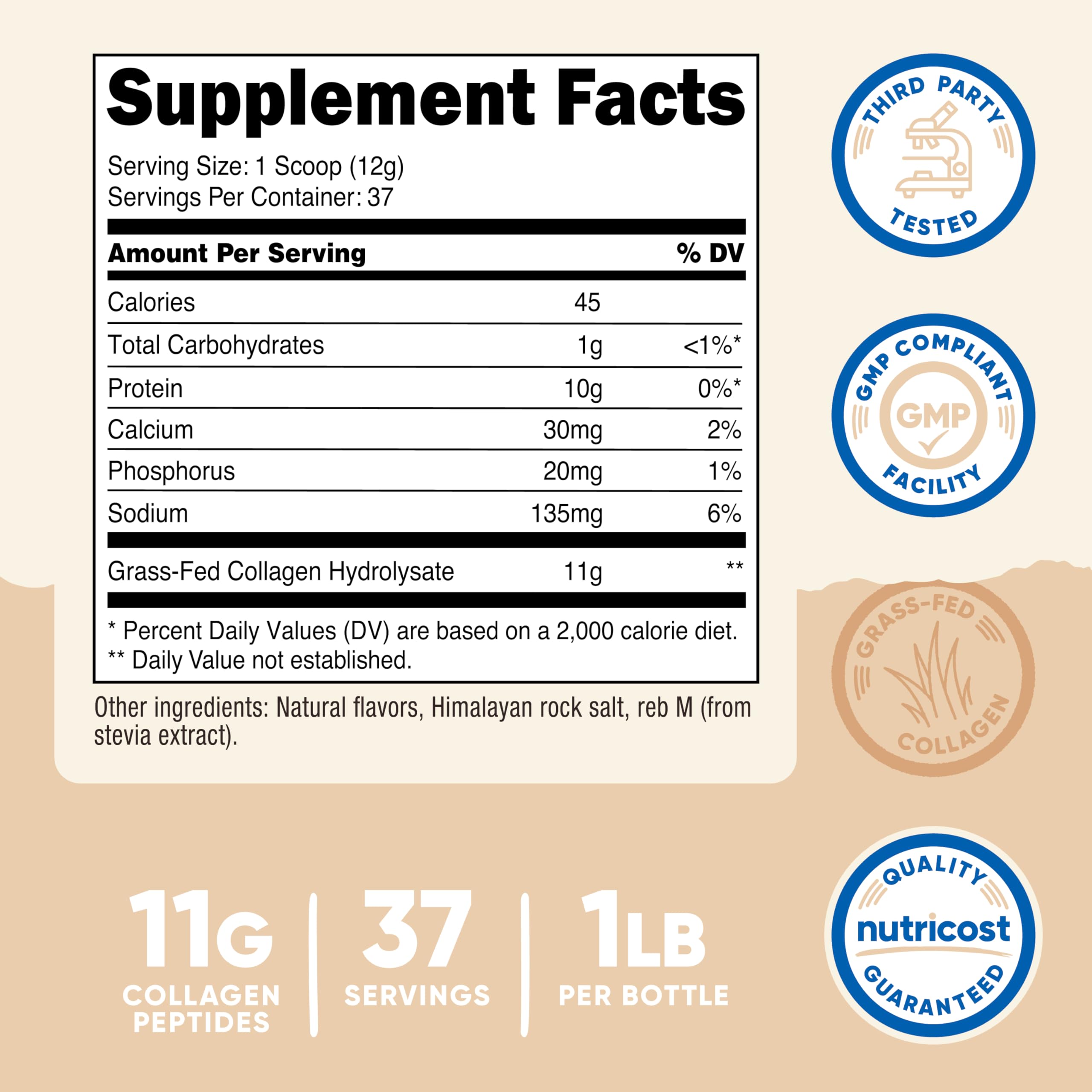 Cuchara medidora de Nutricost colágeno vainilla, porciones precisas para cada toma.
