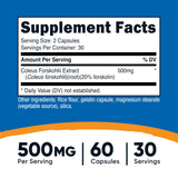 Nutricost Coleus Forskohlii: dosis de 500 mg por porción para absorción óptima.