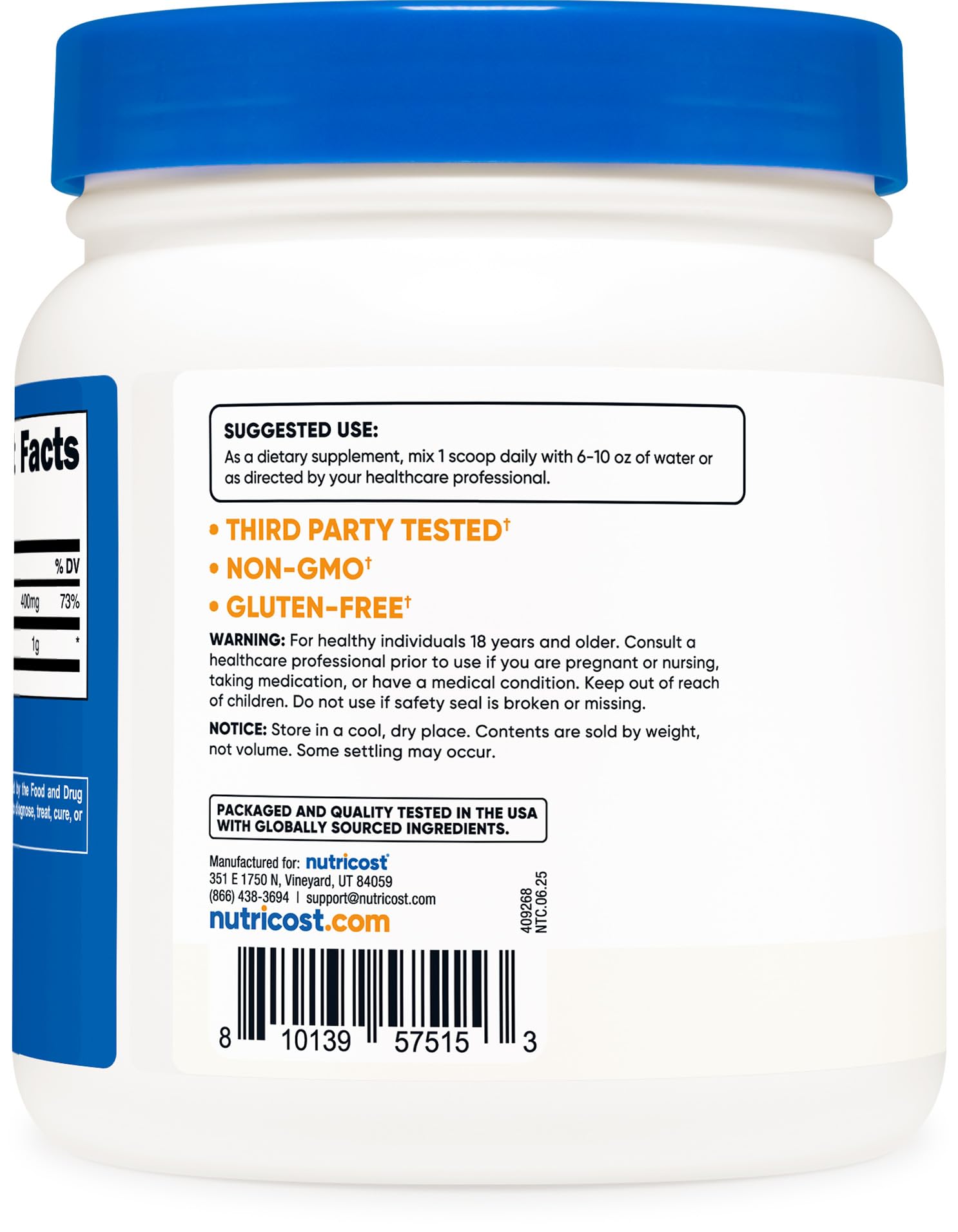 Etiqueta Non-GMO en Nutricost Colina Bitartrato para mayor claridad.
