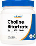 Polvo Nutricost de Colina Bitartrato en bote de 500 g para mezclar.