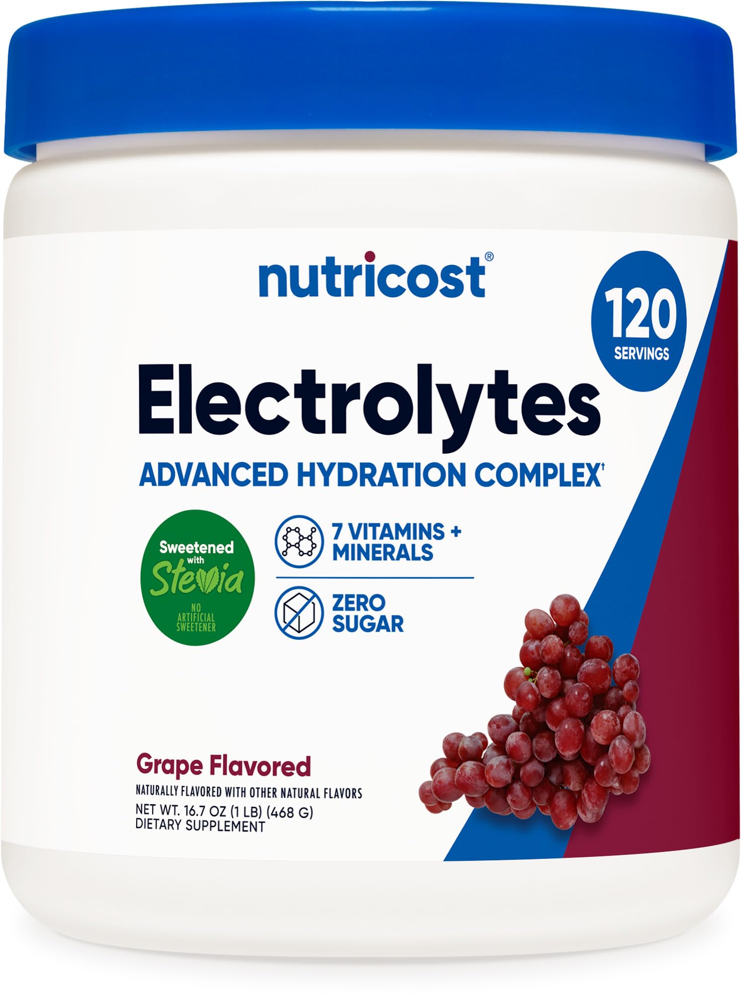 Nutricost Complejo de Electrolitos Polvo Uva en tubo para hidratación rápida.