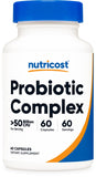 Nutricost Complejo Probiótico, botella frontal, potenciando el bienestar diario.