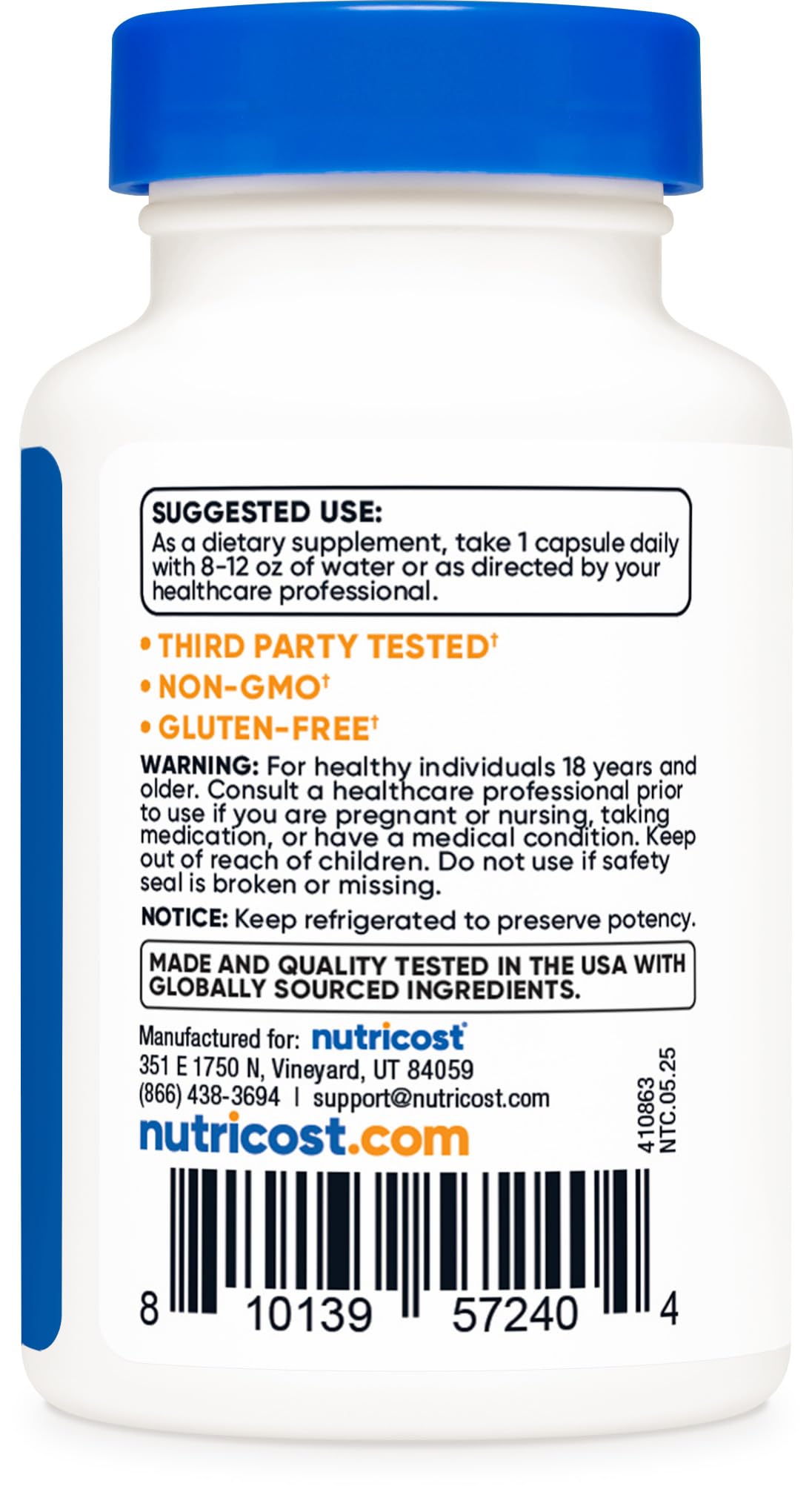 Nutricost Complejo Probiótico, prueba de calidad independiente para mayor confianza.