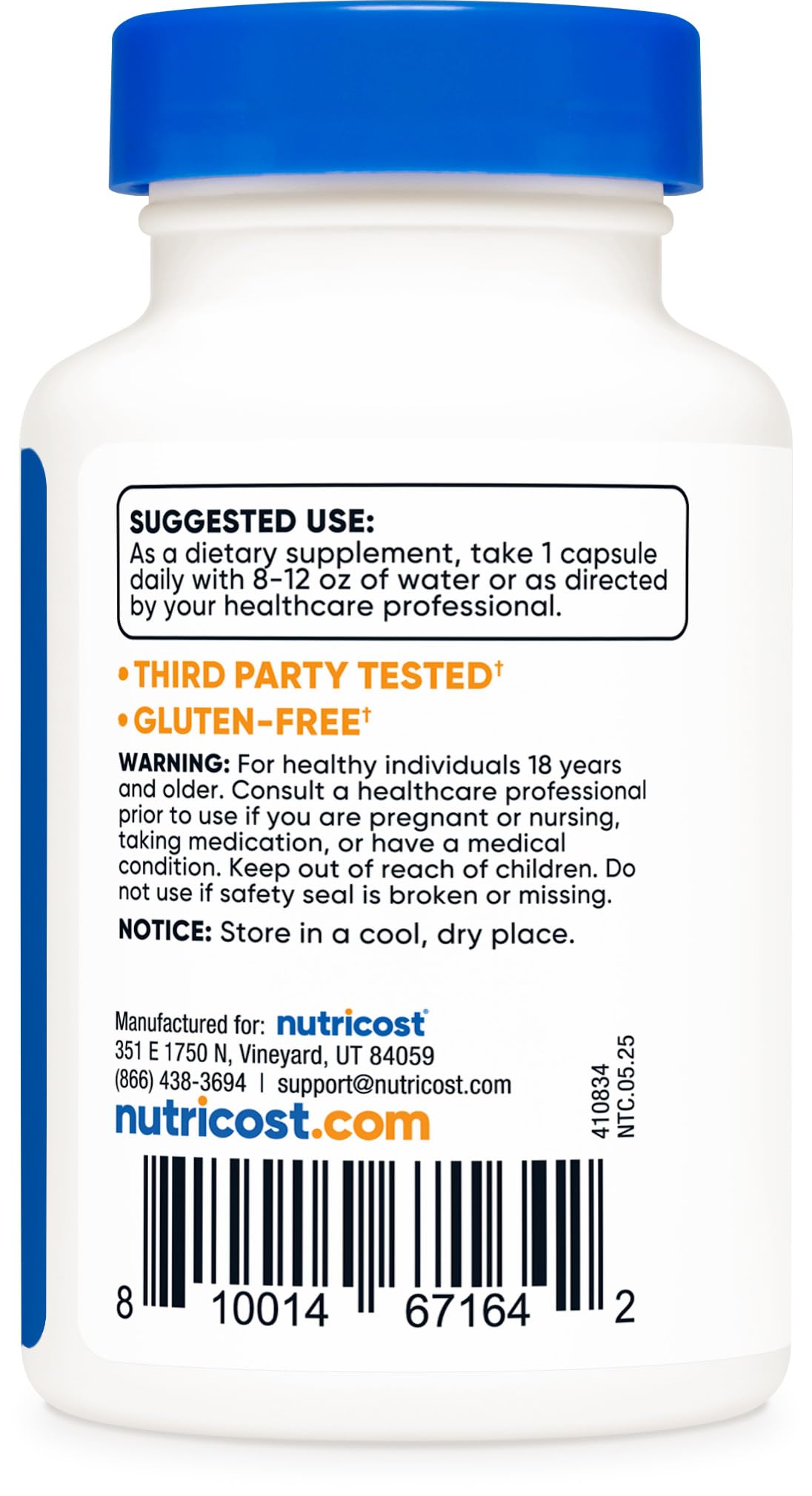 Nutricost CoQ10 dosis una cápsula, ingesta simple diaria