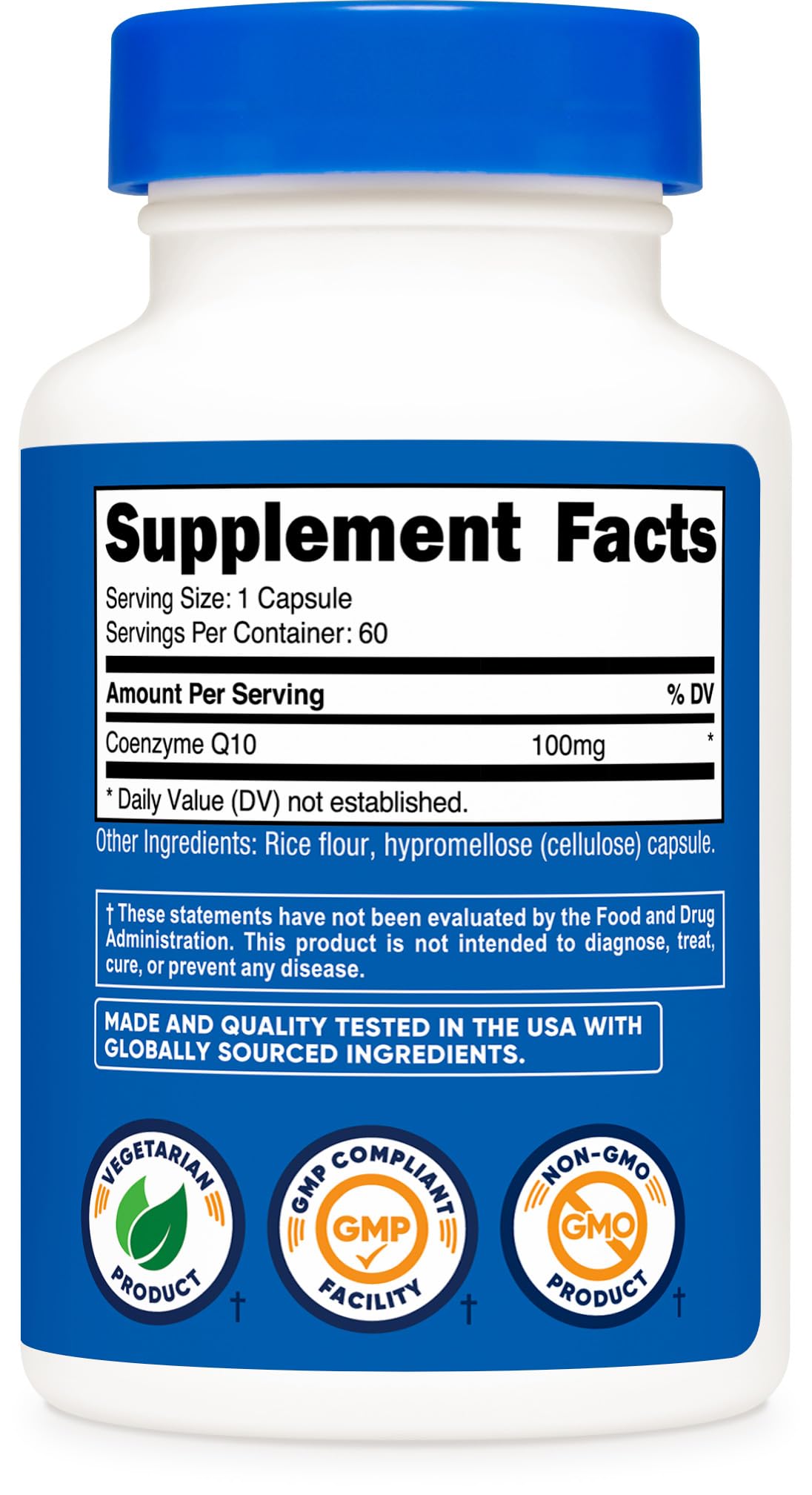 Nutricost CoQ10 frasco de cápsulas, formato práctico para compartir