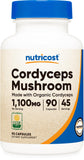 Nutricost Cordyceps cápsulas frente a botella, apoyo a la energía diaria