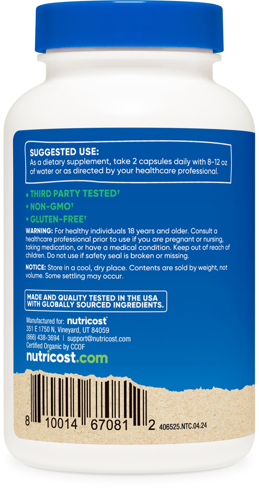 Dosis de porción de Cordyceps Nutricost para un aporte estable diario.