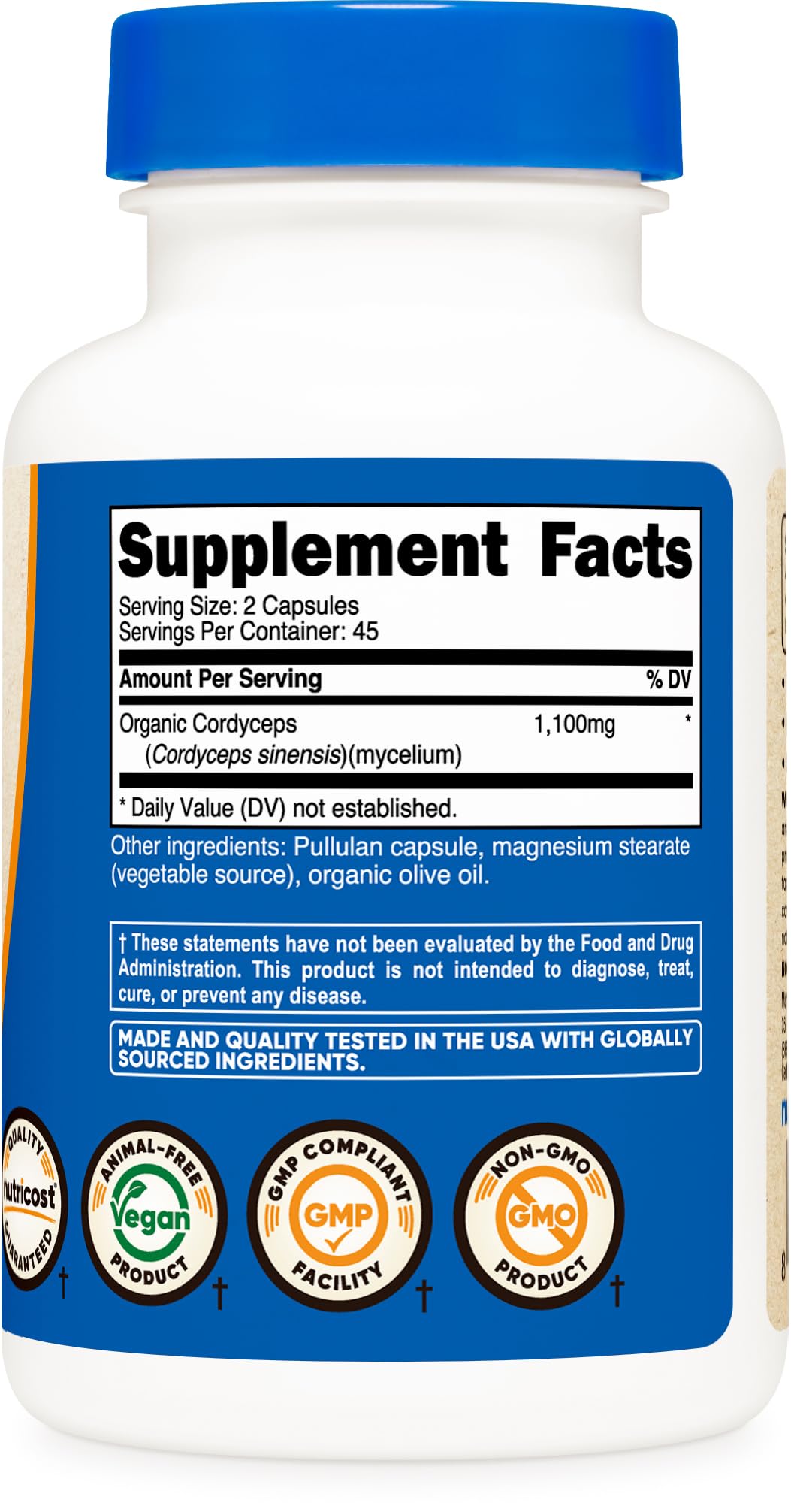 Empaque vegetariano sin gluten de Nutricost Cordyceps