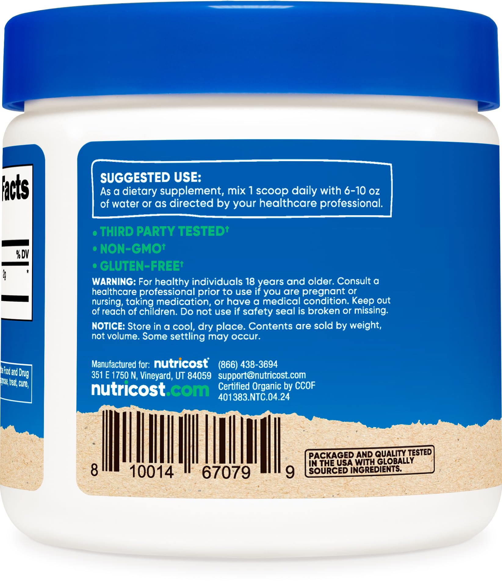 Nutricost Cordyceps, etiqueta visible, producto certificado y libre de gluten.