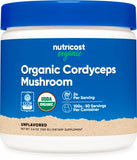 Nutricost Cordyceps Orgánico, botella, apoyo a la vitalidad diaria.