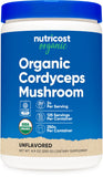 Nutricost Cordyceps orgánico en bote de 250 g, perfecto para batidos diarios.