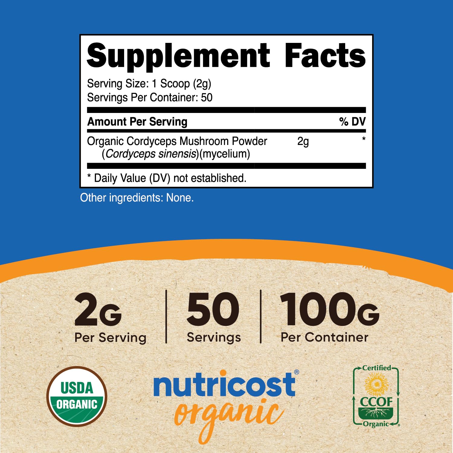 Nutricost Cordyceps, polvo en taza, ideal para mezclar en batidos.