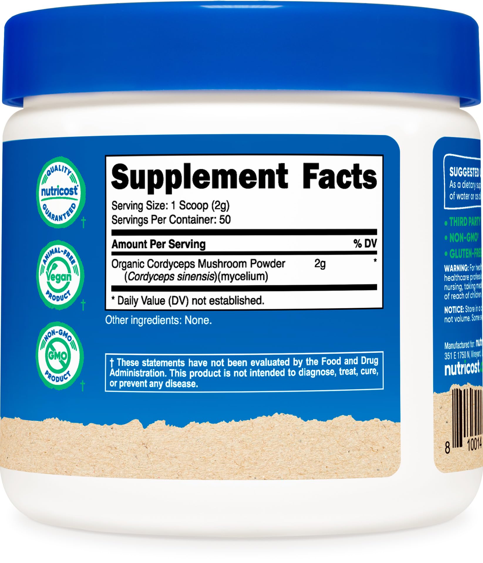 Nutricost Cordyceps, polvo premium, apto para vegetariano y con calidad garantizada.