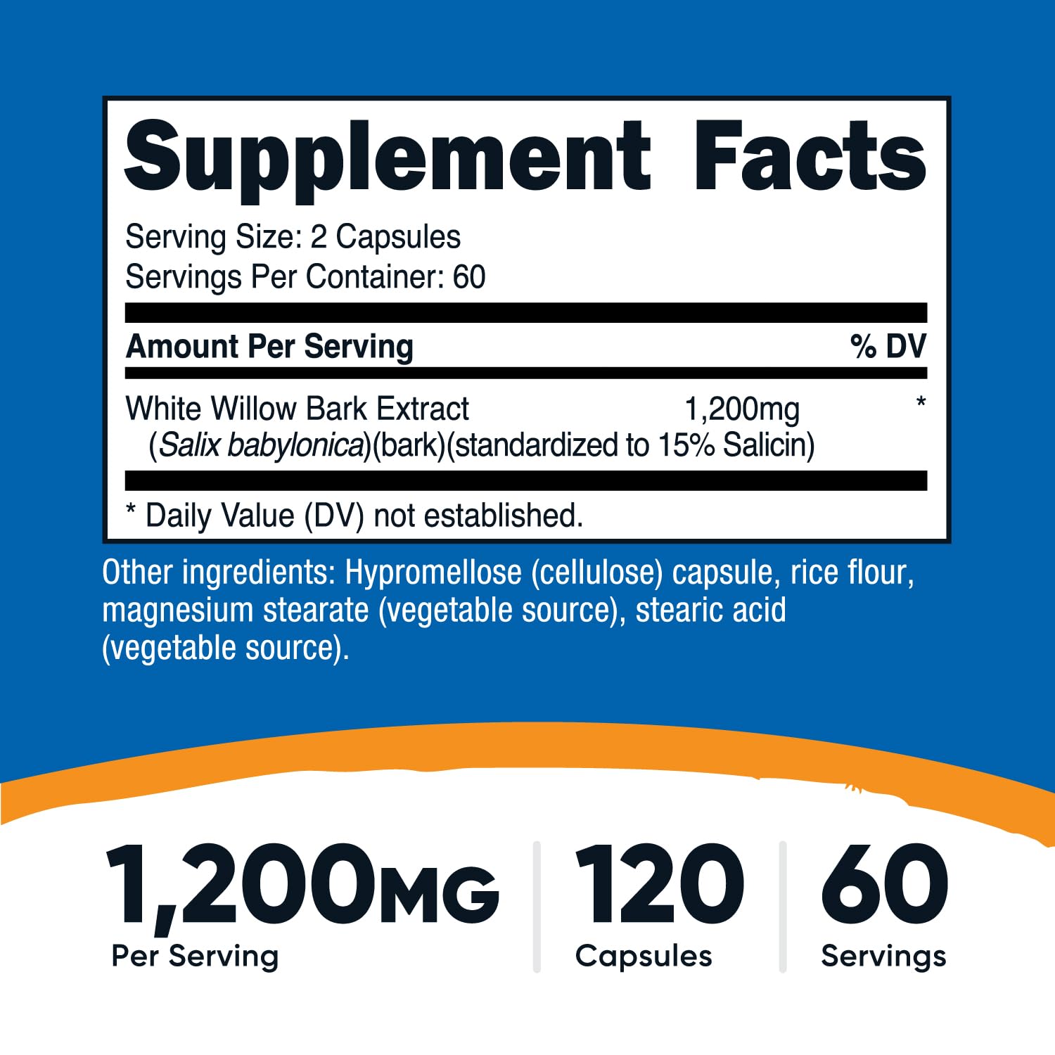 Nutricost corteza de sauce blanco: 1200 mg por porción para rutina diaria