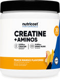 Nutricost Creatina Ainos frasco durazno mango, sabor refrescante para entrenamientos