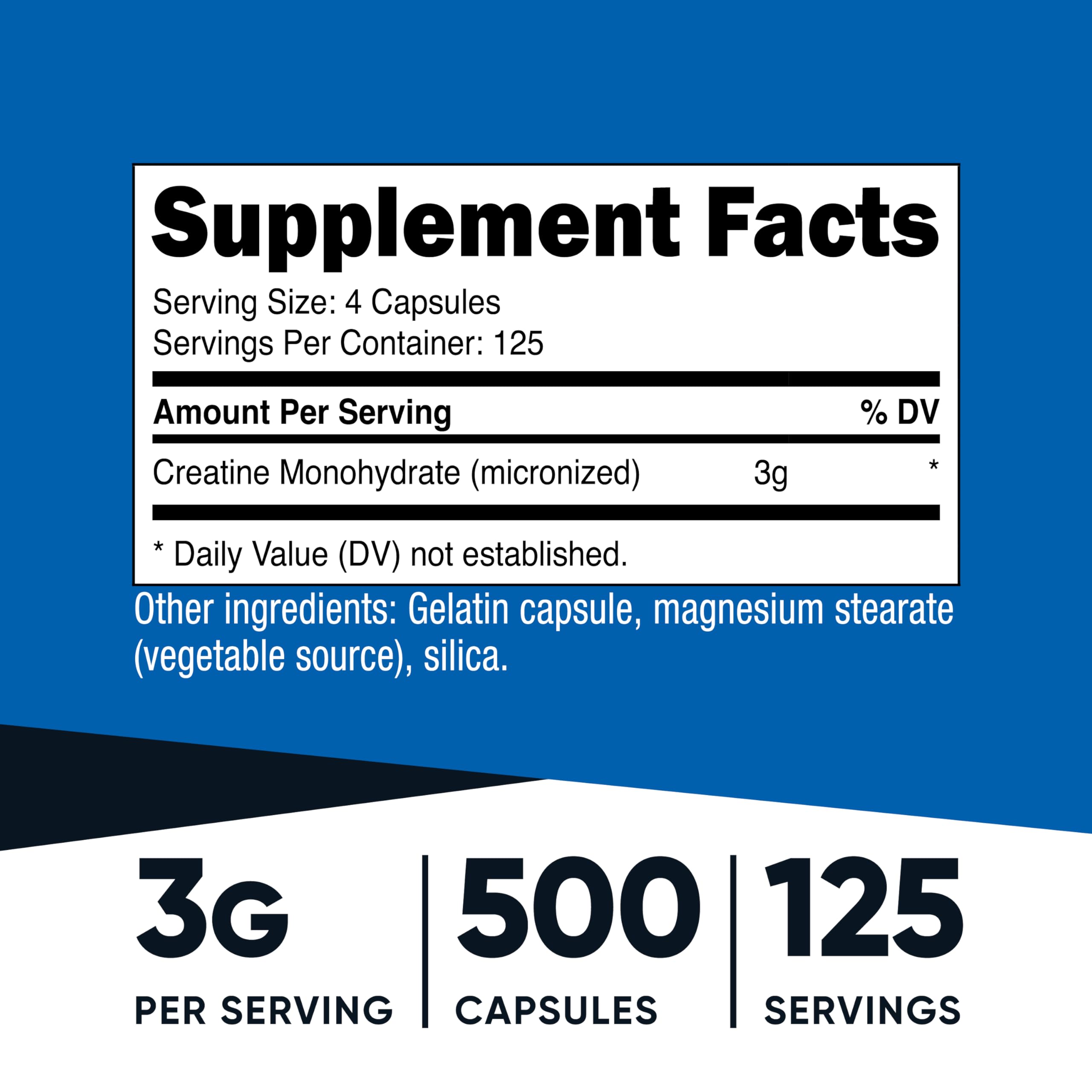 Nutricost Creatina Monohidratada 3000 mg, bote con etiqueta visible, pureza y dosificación clara