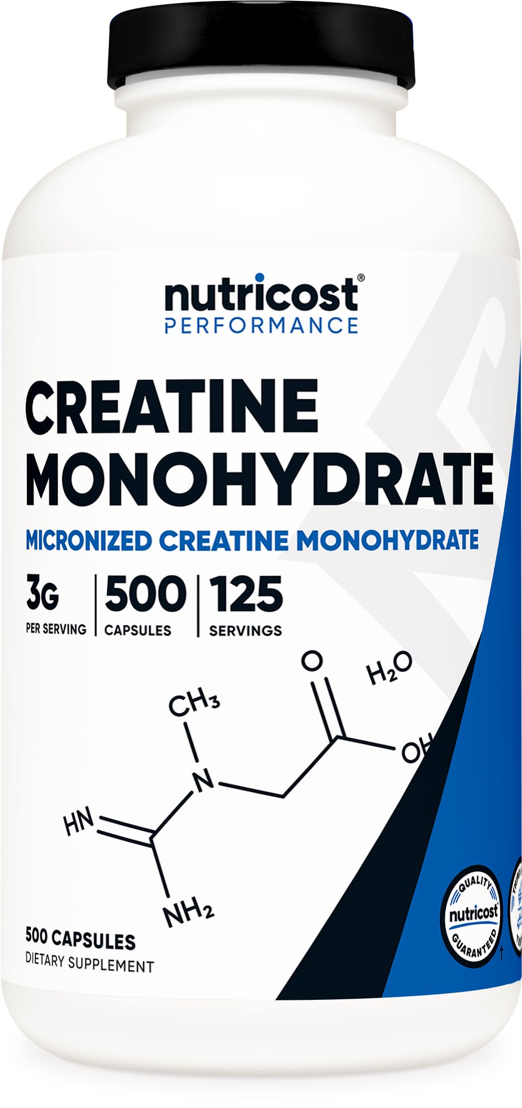 Nutricost Creatina Monohidratada 3000 mg, bote frontal, potencia entrenamientos diarios